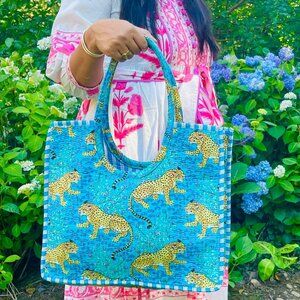 BRAND NEW Quilted Cotton Hand Block Printed Reversible Large Tote Bag Gift Him